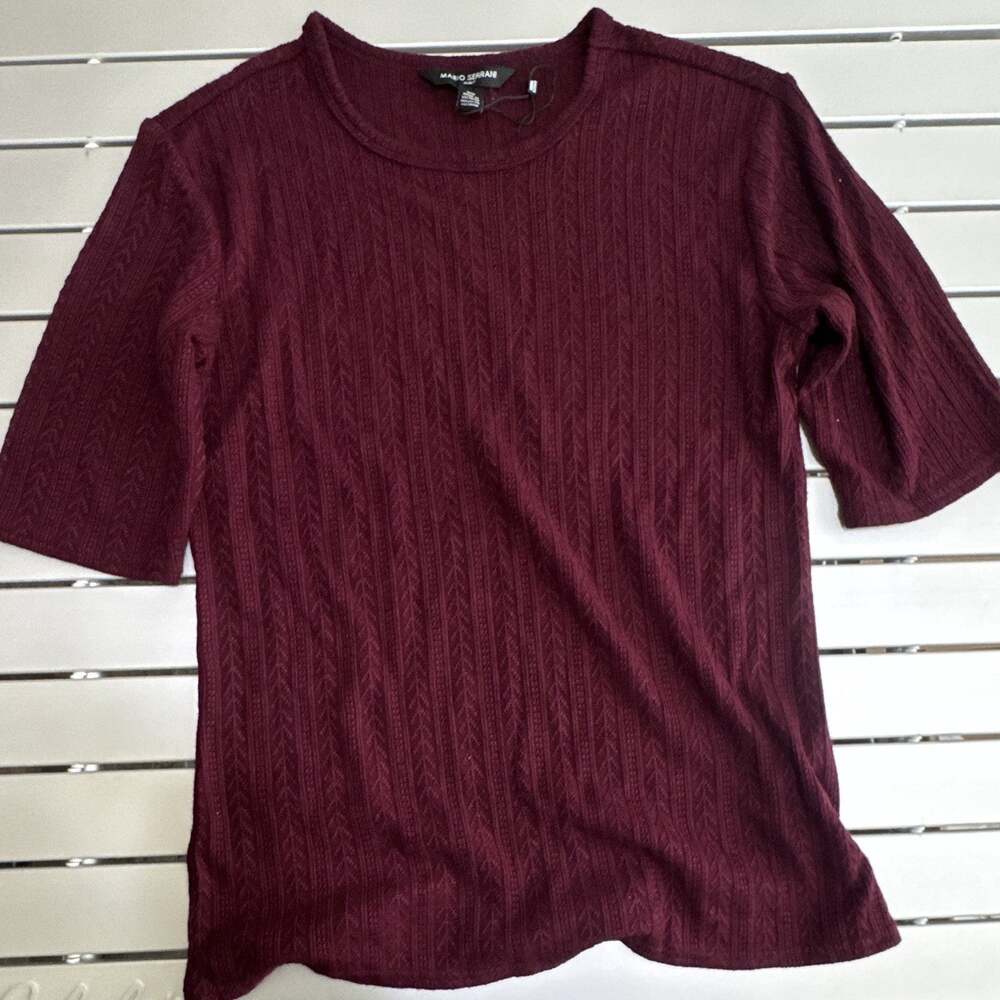 Mario Serrani Women's Burgundy Solid Knit Crew Neck Short Sleeve Top Size M